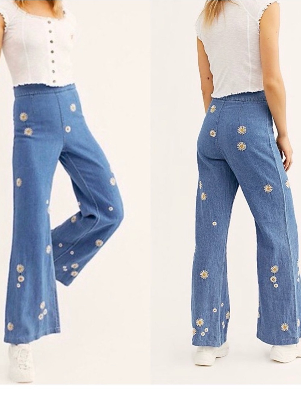 Free People Daisy‎ Flower Wide Leg Jeans, Size 29
